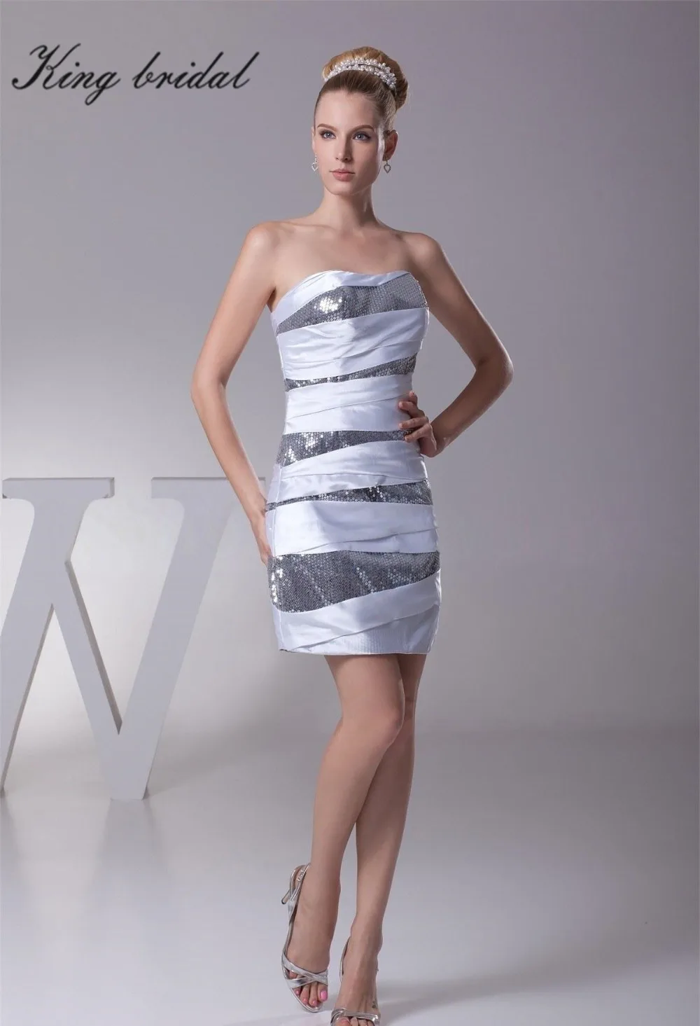 2017 Без Бретелек Красивая Серебряная Черная Мягкая Мини Блесток Пром Платья