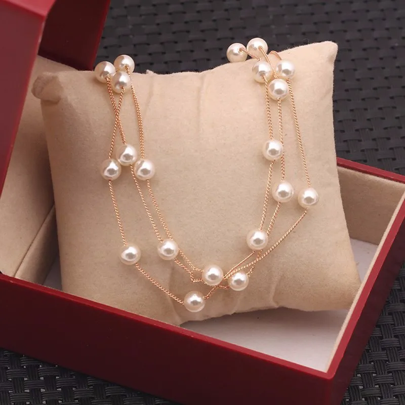 Ожерелье женское с маленькими бусинами милый 3 слойный ожерелье из