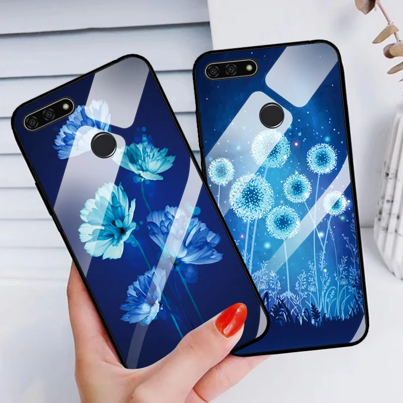 For Huawei Honor 9 Lite Tempered Glass Case Soft Flowers Back Cover Honor9 Phone Shell |