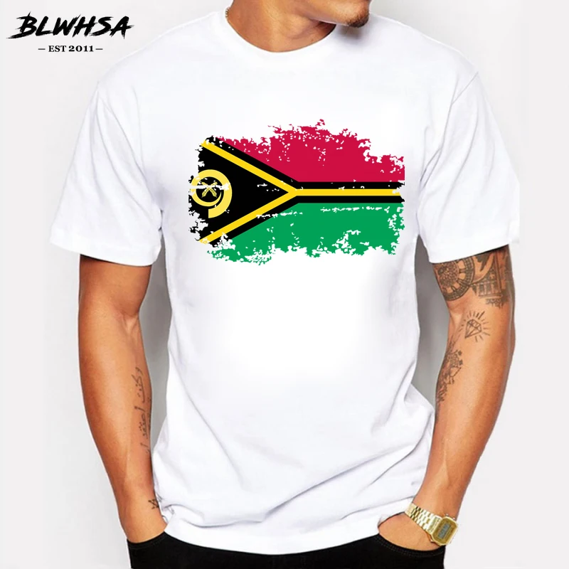 

Мужская футболка с флагом Вануату BLWHSA, высококачественные хлопковые футболки с коротким рукавом, яркие футболки с национальным флагом Вану...