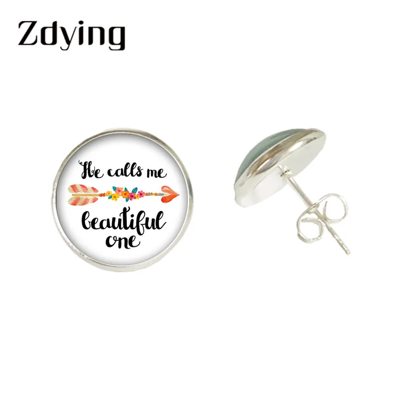 Серьги-гвоздики ZDYING He Call Me Beautiful One Bible Verse серьги из стекла кабошона ювелирное