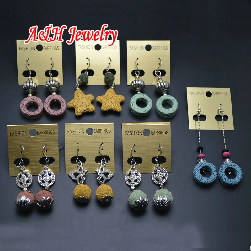 

10 пар Звезда шар круг Форма все смешанный стиль Лава камень крючок Висячие серьги для женщин ювелирные изделия подарок на день рождения