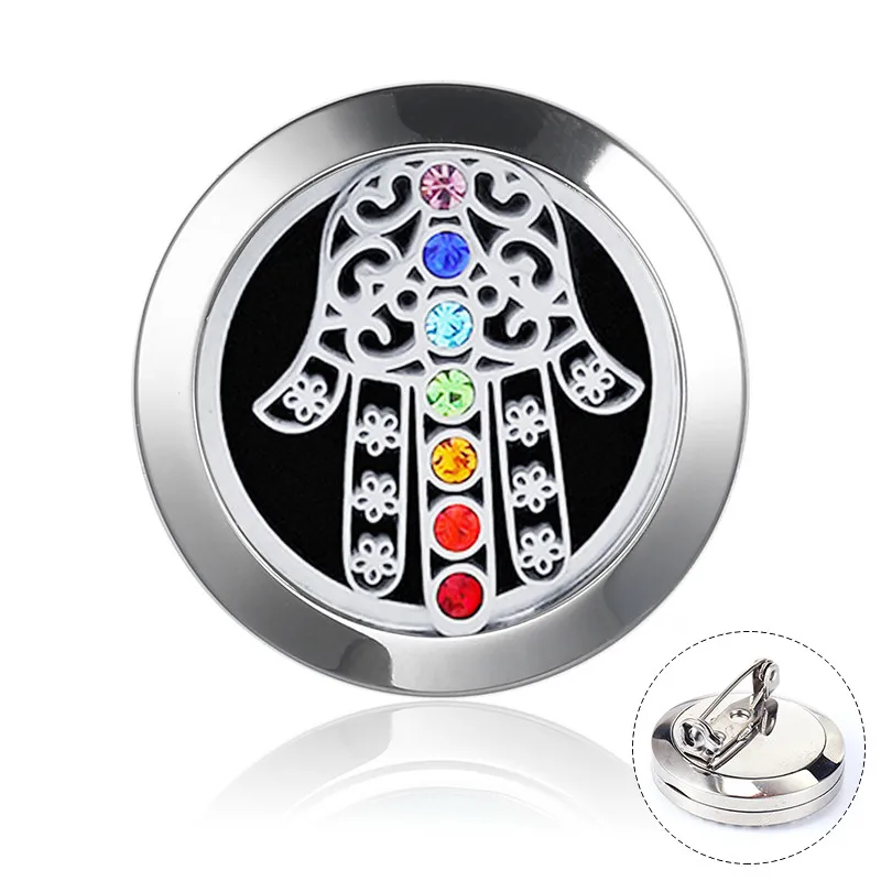 brooch 12 Круглый из нержавеющей стали Духи Диффузор брошь чакра эфирное масло диффузор Кристалл Магнитный медальон ароматерапия броши - Окраска металла: brooch 12