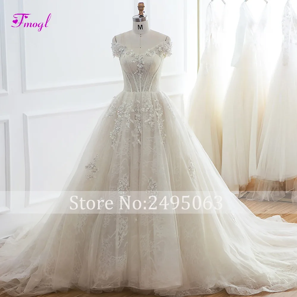 Fmogl Vestido de Noiva с аппликацией бисером и рукавами-крылышками кружевное