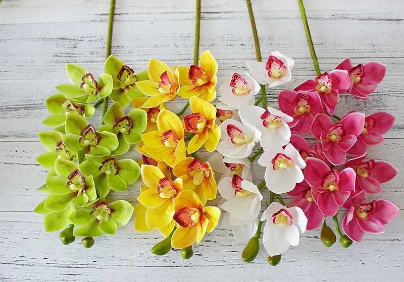 Настоящее прикосновение 3D печать искусственный цветок орхидеи Cymbidium латексный имитирующий цветок для украшения дома и свадьбы