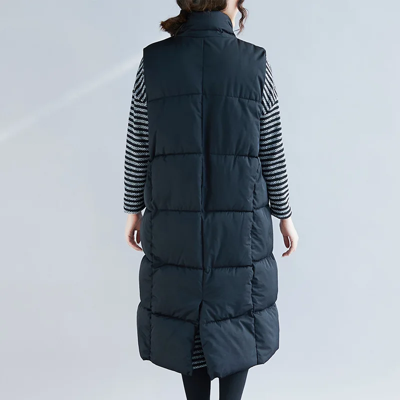 Для женщин зима плюс размеры жилет хлопок длинное пальто Тонкий рукавов сплошной