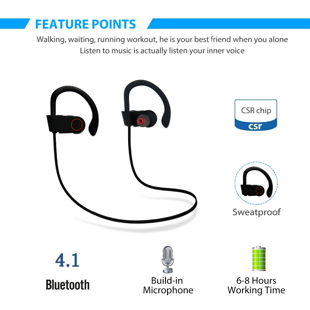 Wireless Earphones Bluetooth in Ear Sport Earbuds with Mic Sweatproof Fitness Stereo Headset Support Android IOS for Gym Running |