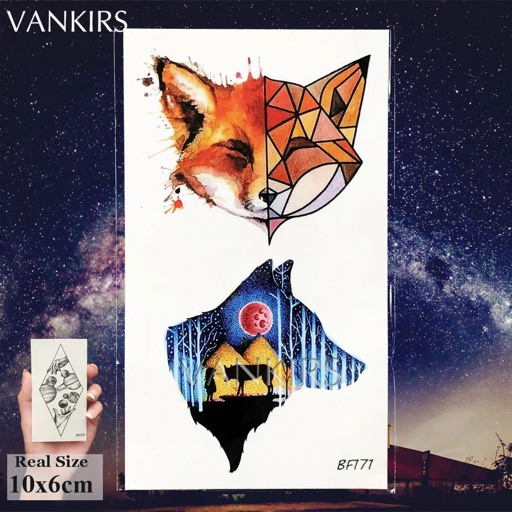 Flash Water Transfer Triangle Wolf Arm Wrist Fox Tattoos Temporary Custom Self Adhesive Tattoo Fake Body Ankle Art Tato Supplies | Красота и