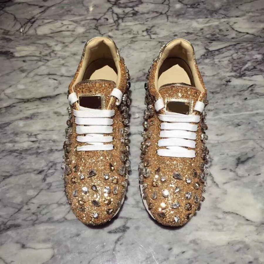 Stylesowner роскошные стразы кроссовки на шнуровке bling разноцветные туфли на плоской подошве с кристаллами и блестками Удобная женская повседневная обувь Новинка