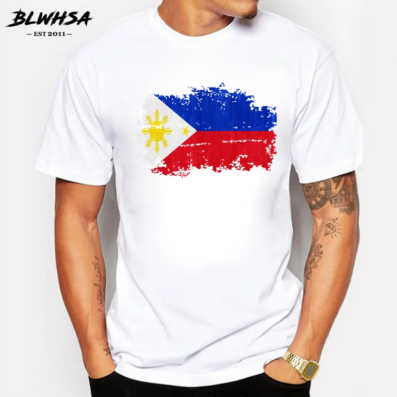 

BLWHSA Philippines National Flag T shirt Men Cool Casual Nostalgic Style Short Sleeve Round Neck Summer 100% Cotton Top Tees