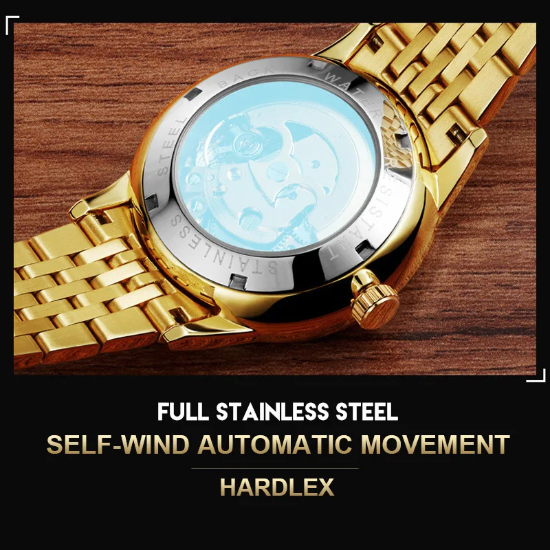 Дракон античный дизайн автоматические часы Скелет Винтаж золото нержавеющая