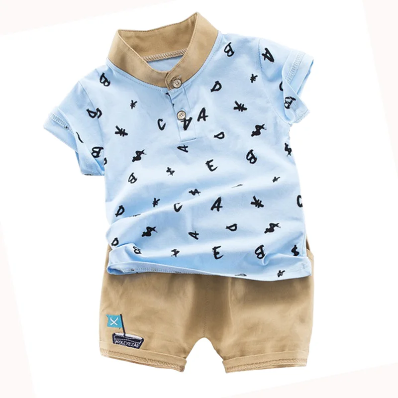 Children Clothing Set Baby Boys Casual Outfits Suit Letter Print Tops Shirt+Shorts Pants Kids Clothes 0-4T |
