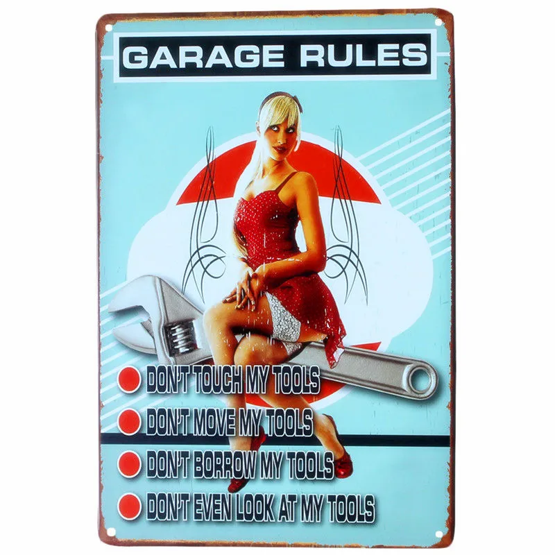 Оптовая продажа &quotGarage Rules&quot винтажные металлические оловянные знаки для