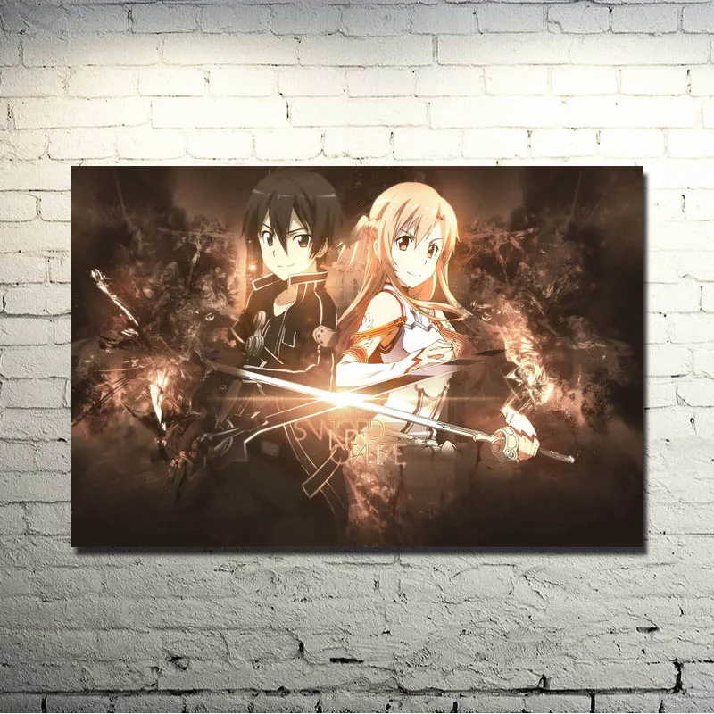 Меч искусство онлайн 2 Kirito Asuna Шелковый постер печать 13x20 32x48 дюймов Аниме