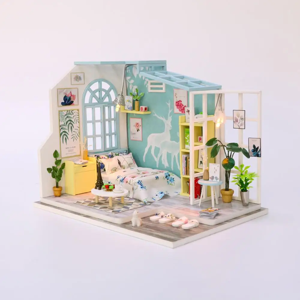 Детские игрушки Diy кукольный домик собирать деревянные Miniaturas кукольный дом мебель миниатюрный кукольный домик Головоломка Развивающие игрушки для детей