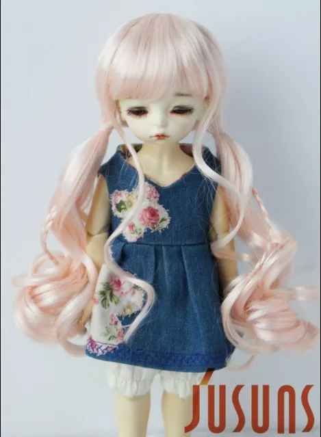 6-7inch Blend Pink JD337 1/8 1/6 красивый синтетический мохер BJD кукольные парики Размер 5-6 дюймов 6-7 дюймов кукла длинный пони коса парик модные кукольные аксессуары - Цвет: 6-7inch Blend Pink