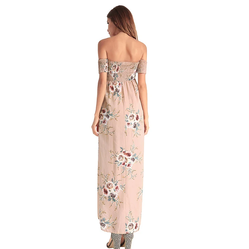 PZLCXH 2018 New Spring Summer Print Dress Women European Elastic Waist Irregular Long Dresses Sexy Party robe vestidos ZB042 | Женская