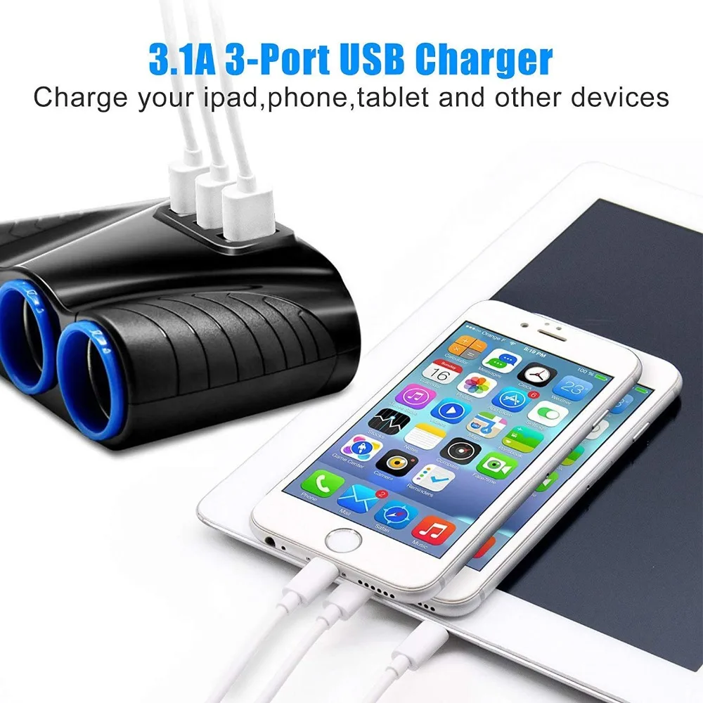 3 USB Автомобильное зарядное устройство 3 Way Авто розетки автомобильный прикуриватель быстрый адаптер Зажигалка сплиттер Зажигалка 5V 3.1A выходная мощность 12 V/24 V