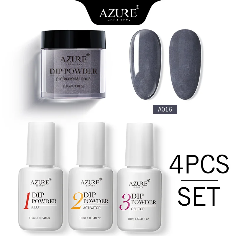 16 Azure Beauty 4Pcs/Lot Dipping Powder Base Nail Coat Set Shiny Glitter Dip Powder Gradient Color Powder Kits Top Gel Activator - Цвет: 16