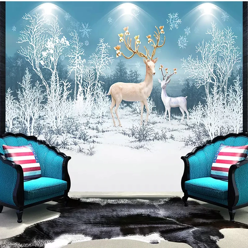 Пользовательские 3D обои европейские современные мечтательные олени лес снежные