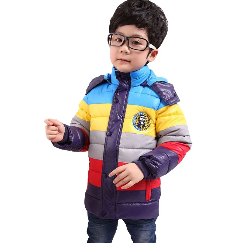 

Boy Coat Striped Color Boys Cotton-padded Jacket,Kids Winter Down Cotton Hooded