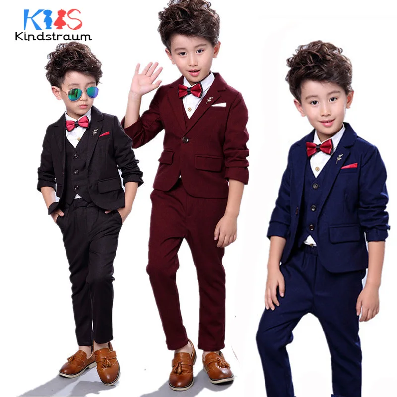 

Kindstraum Boys New Fashion Formal Suits Kids Party Wear 4pcs Solid Blazer+Vest+Shirt+Pant Children Wedding Clothing Sets, MC913