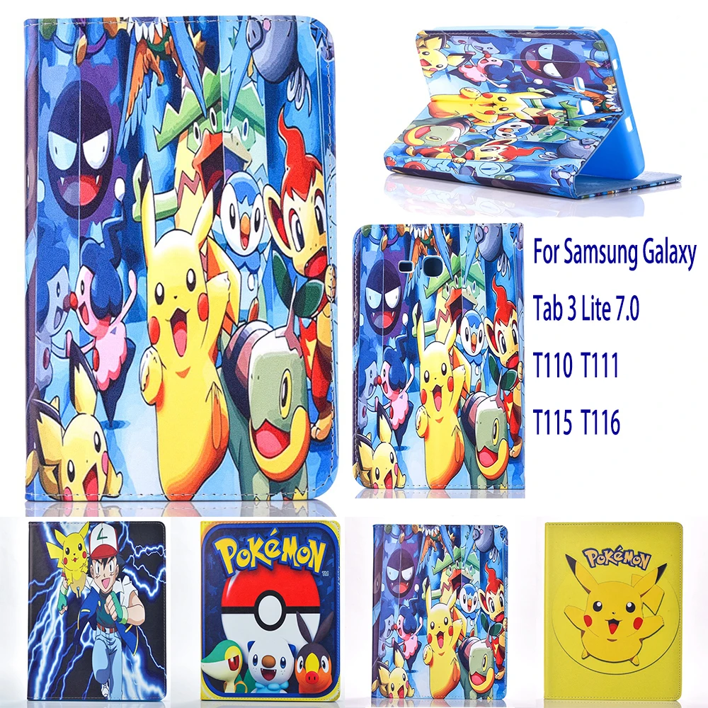 Чехол для Samsung Galaxy Tab 3 Lite 7 0 T110 T111 T115 чехол Pokemon Go с забавным рисунком Пикачу tablet
