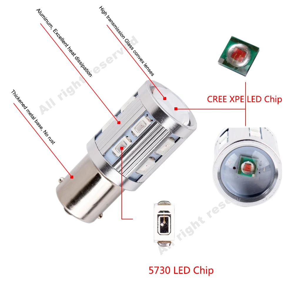 Светодиодный фонарь высокой мощности BA15S 12 SMD 5730 Cree светодиодный p21w R5W для