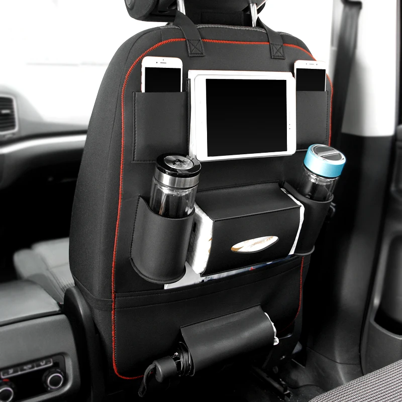 

PU Car Seat Back Storage Bag Ipad, Tablet-pc Holder Tissue Box Holder Car Rear Seat Phone Holder Drink Holder