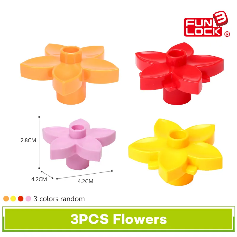 Funlock Duplo Строительные Блоки Игрушки Цветы 3 шт. для Детей Аксессуары Ассамблея