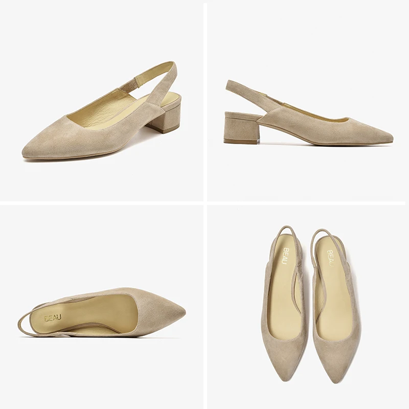 Босоножки BeauToday женские на среднем каблуке замша кожа эластичная резинка