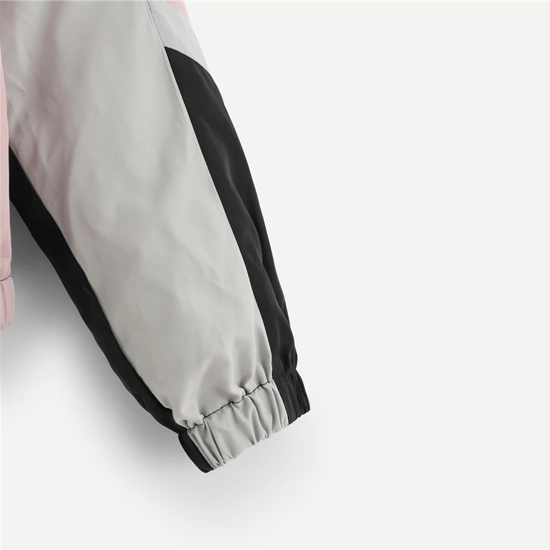SHEIN Спортивная Контрастная Куртка На Молнии С Капюшоном Осенняя Женская Куртка