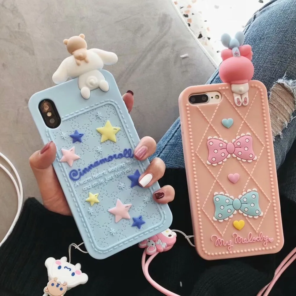 Милый мультяшный 3D чехол для телефона ORYKSZ с мелодией ремешком на руку iPhone 6 6s 7 8 Plus