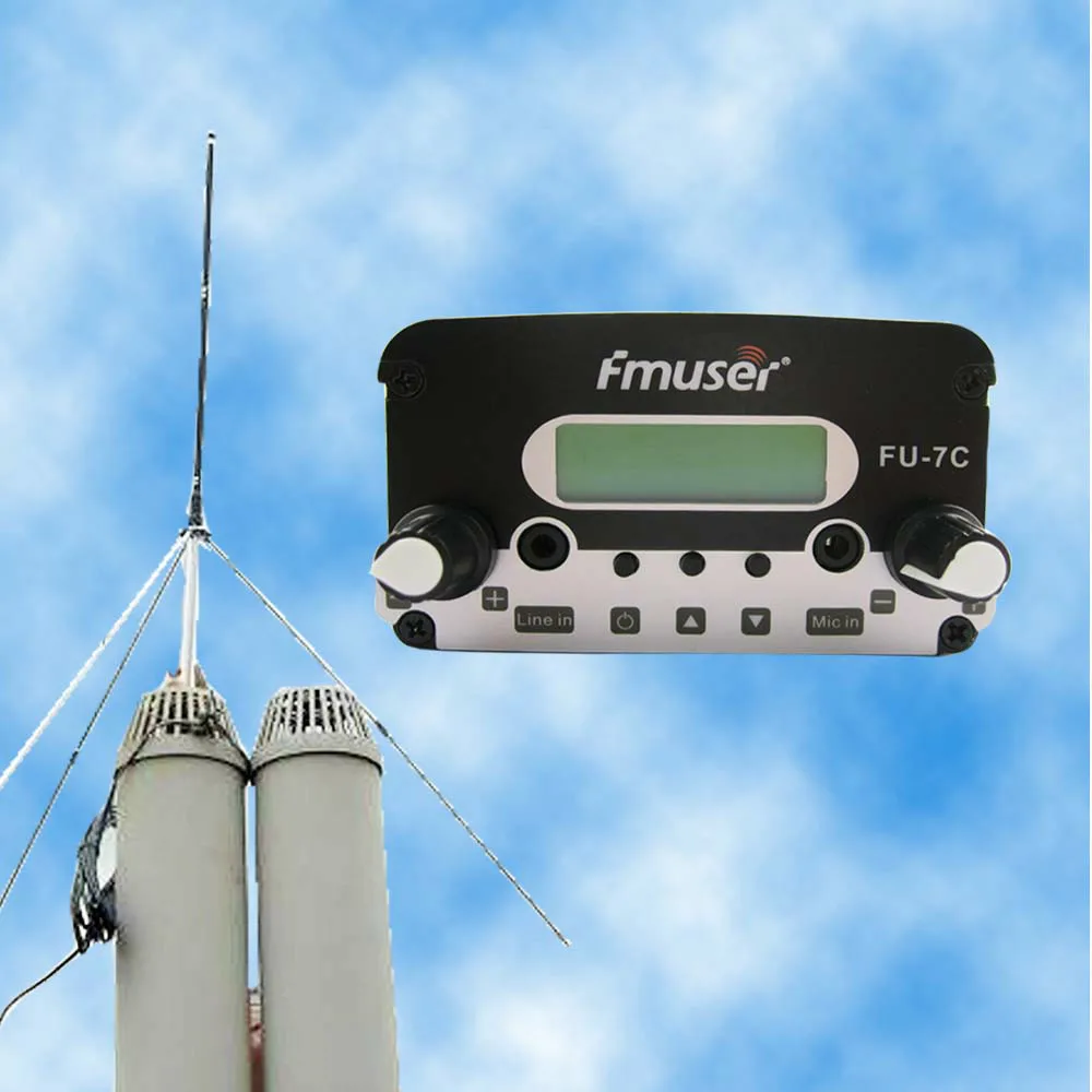 FMUSER Φ 7w stereo PLL трансмиттер вещания 1/4 wave GP антенна источник питания 76 МГц 108