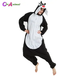 Пижама-Кигуруми для мужчин и женщин, флисовый костюм черного волка в виде животных, комбинезон для Хэллоуина, карнавала Вечерние