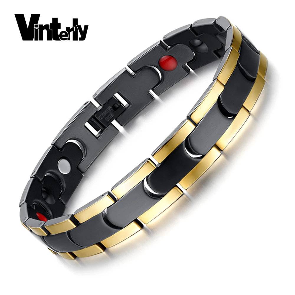 Vinterly черный Золотой магнитный браслет для мужчин звено цепи из нержавеющей стали