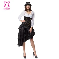 floral brocade steel boned underbust corset steampunk clothing women corsets and bustiers with skirt outfits sexy gothic dress