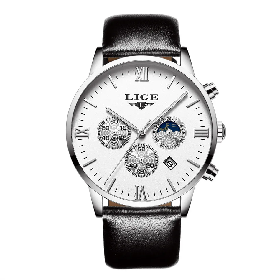 silver white Модные мужские часы LIGE от ведущего бренда, Роскошные мужские часы в Военном Стиле, спортивные часы с хронографом, наручные часы, мужские кварцевые часы - Цвет: silver white