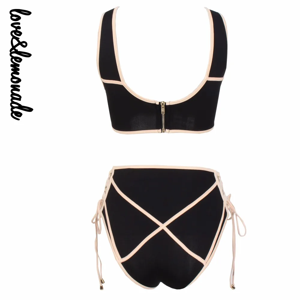 

Love&Lemonade Black/Nude Stitching Gold Circle Two-Pieces Sets LM0098
