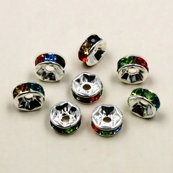 

500pcs/lot 6mm Silver Plated Mixed Colors Rondelle Loose Rhinestone Spacer Beads for Jewelry Making