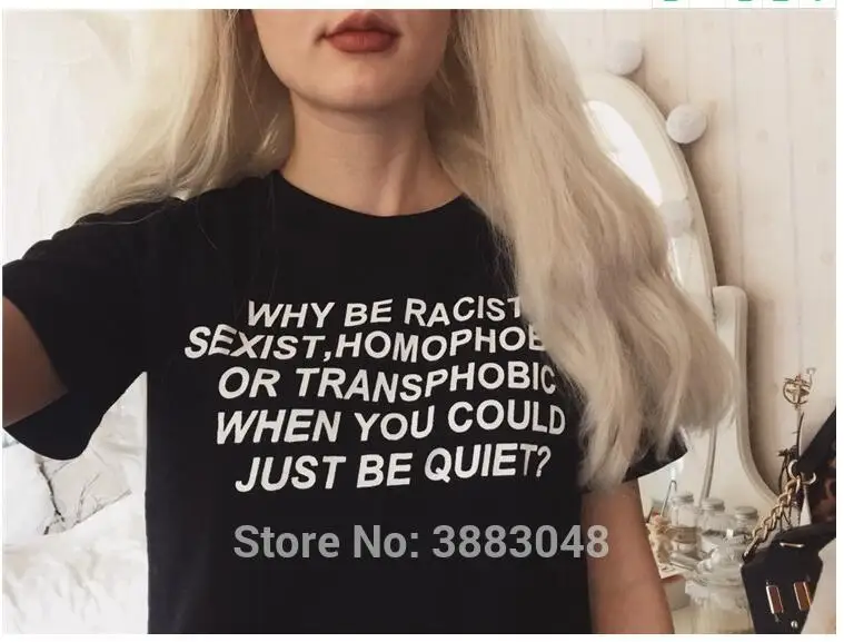 Why Be Racist When You Could Just Quiet желтые футболки Tumblr футболка Homophobic забавные хлопковые