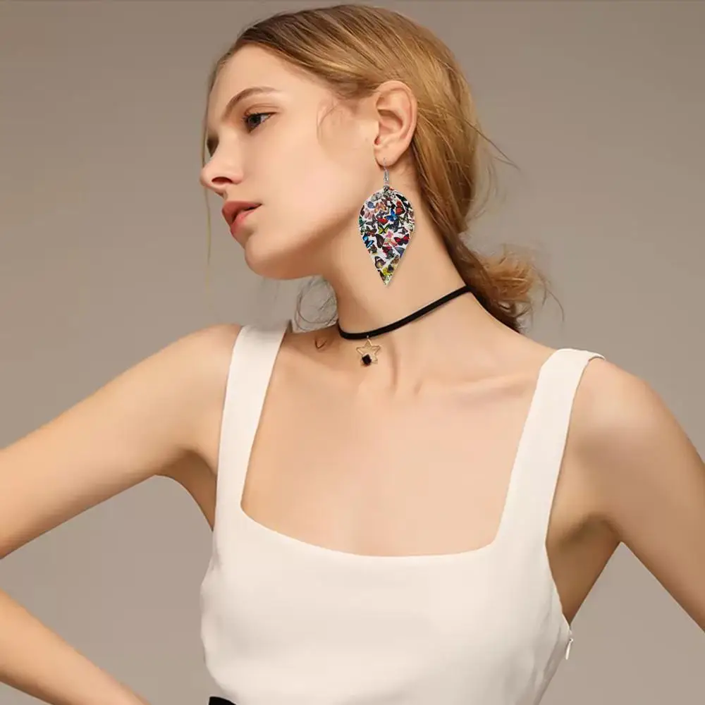 Серьги Rinhoo из искусственной кожи с принтом бабочки модные серьги в форме листьев