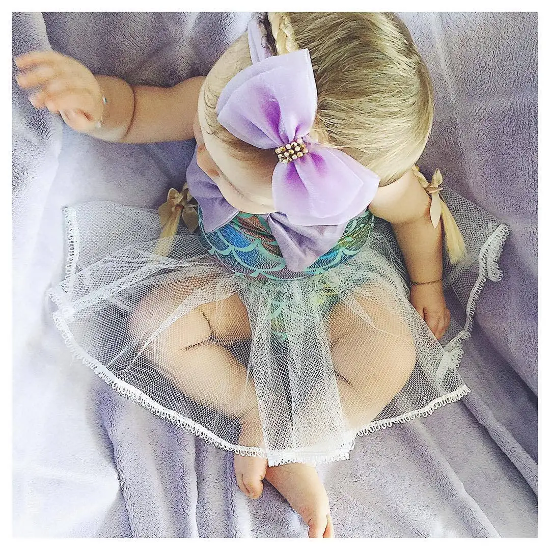 Летние Комбинезоны для маленьких девочек с принтом Merimaid фиолетовым бантом