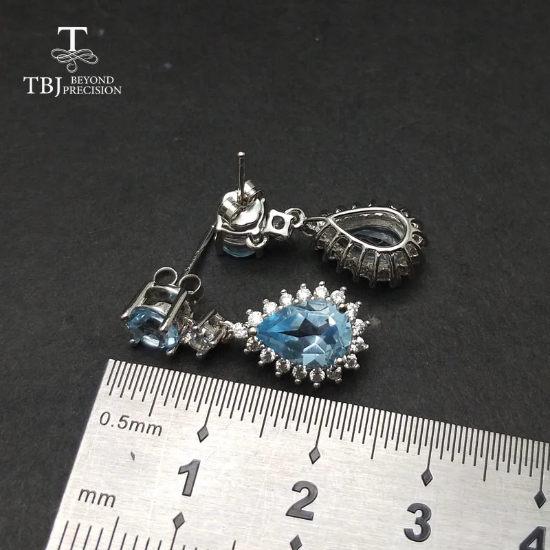 TBJ популярные подлинные серьги с небесно-голубым топазом драгоценным камнем из
