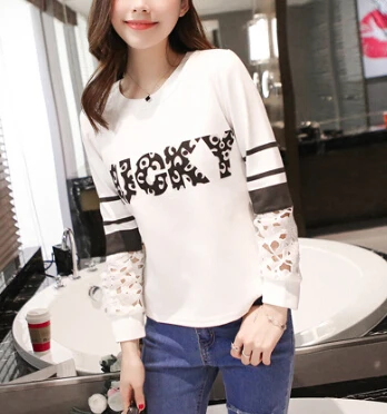 2016 Новый Повседневная Белое Кружево выдалбливают женщин Рубашка Печати