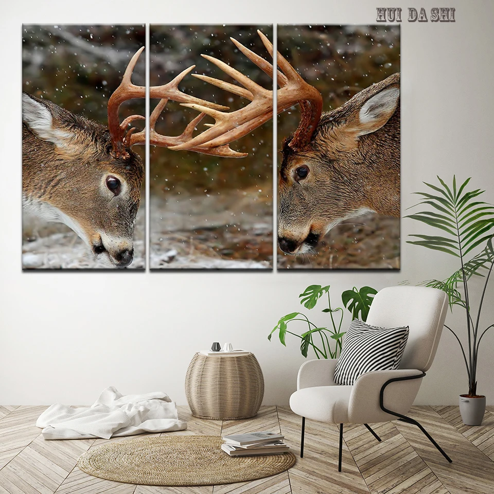 

3 Panel Bull Elk Pictures Animal Posters Canvas HD Prints Paintings Wall Art Frame For Living Room Home Decor Modular Artwork