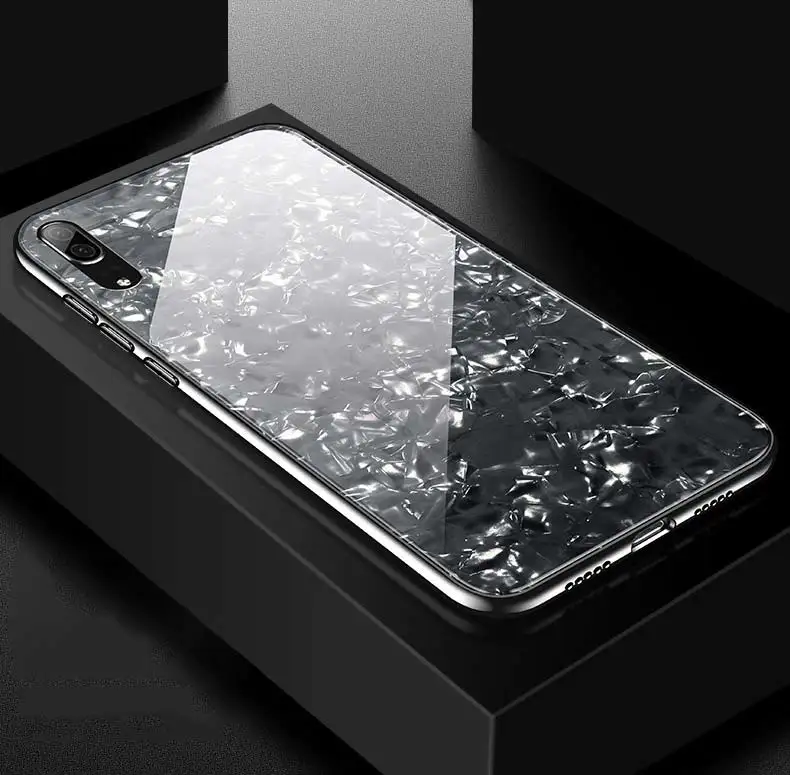 Black Bling Shell мягкие края чехлы с закаленным стеклом для huawei mate 20 10 Pro P9 P10 P20 Lite Honor 8C 8X Max 10 9 Lite чехол Coque чехол - Цвет: Black