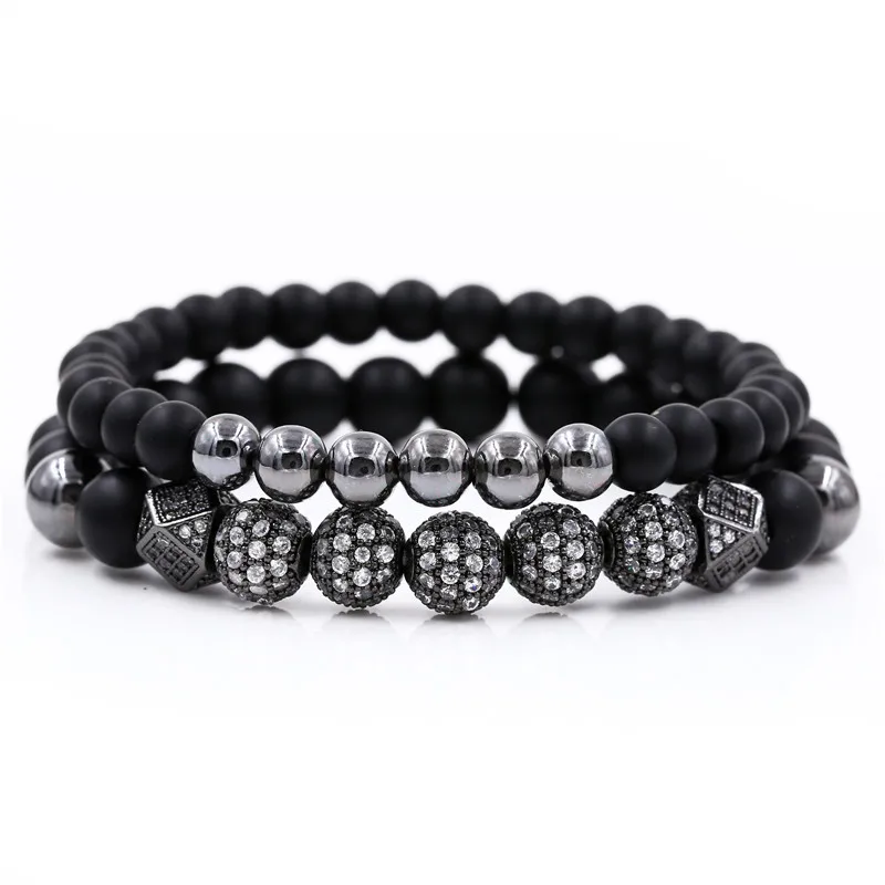 Набор браслетов для женщин и мужчин 2 шт./компл. черная матовая подвеска в виде