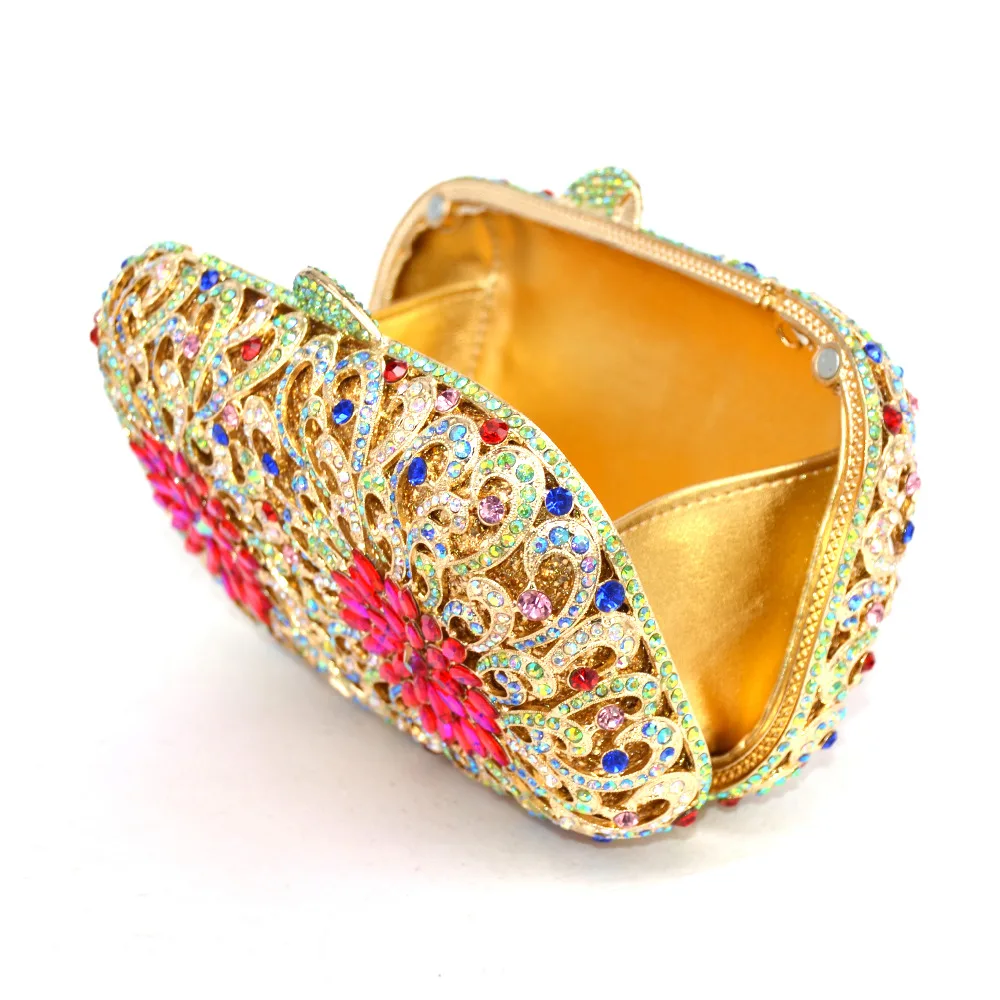 Женский клатч с кристаллами розово красная вечерняя Банкетная сумка плоская