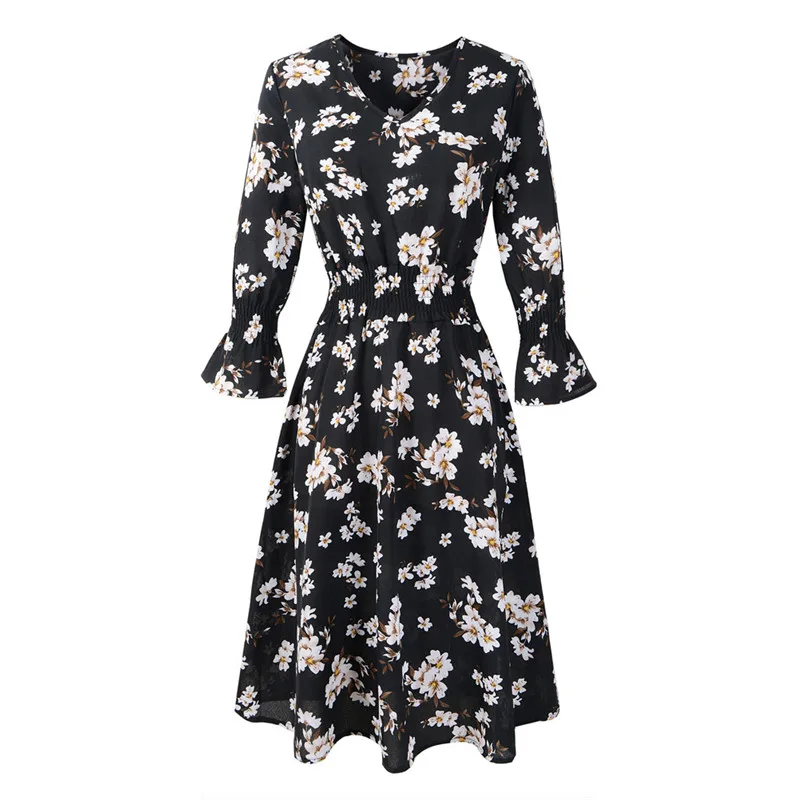 

Women Chiffon Dresses 2021 New Summer Sexy V-Neck Flare Sleeve Print Beach Party Dress Vintage Floral Casual Boho Dress Vestidos